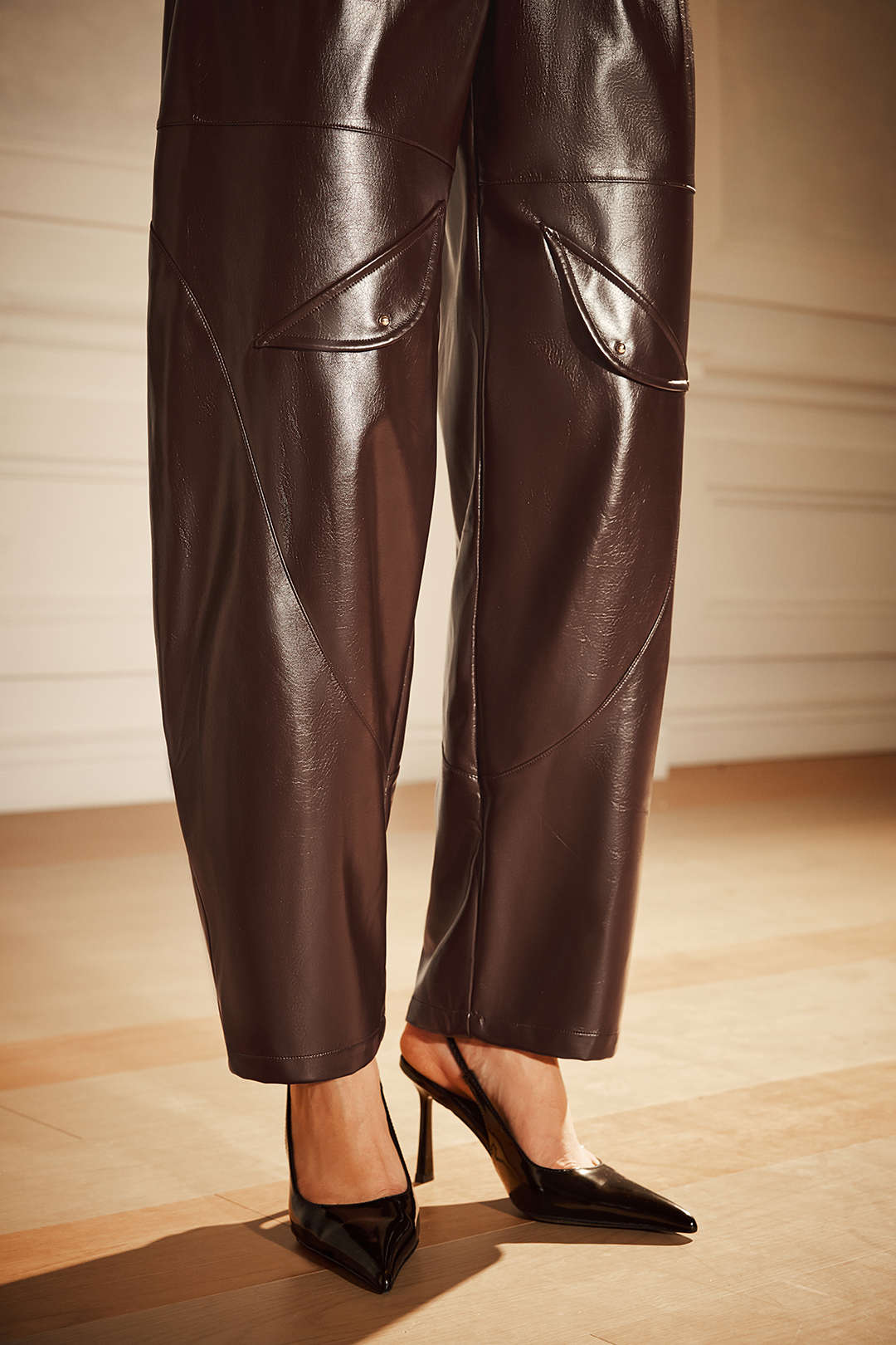 Leren-look metallic broek met ballonmodel