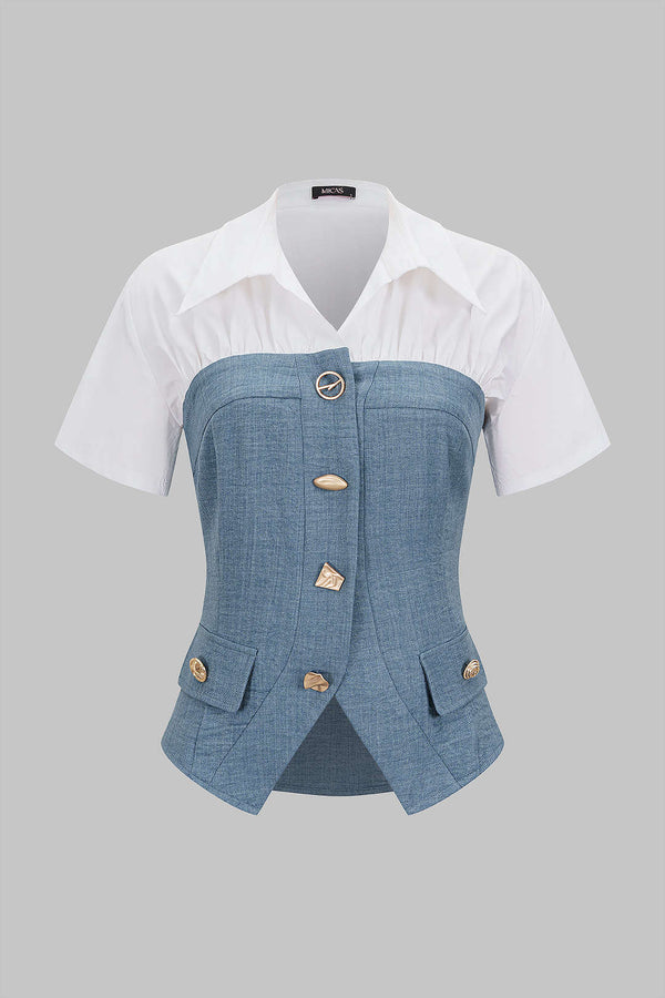 Top met knoopjes, revers en korte mouwen