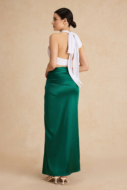 Midi-rok met gedraaid detail en hoge split