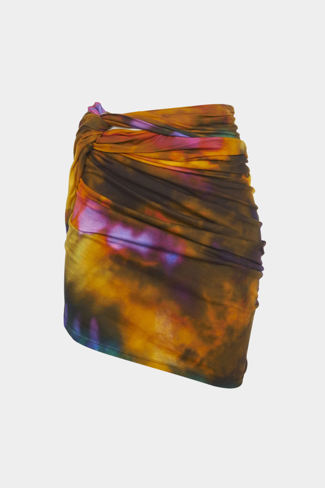 Tie-dye rok met ruches, gedraaid detail en knoopdetail