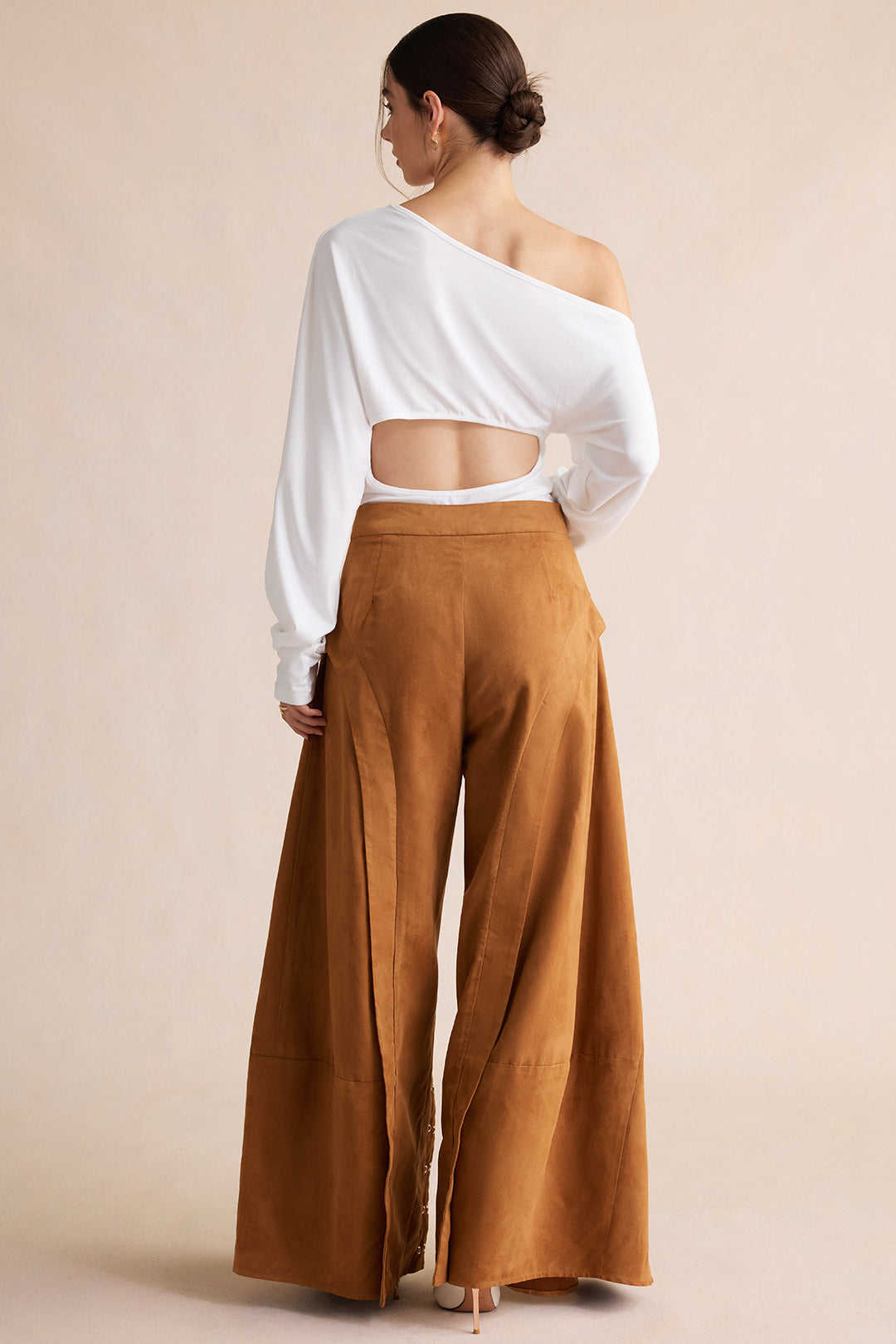 Suède broek met wijde pijpen