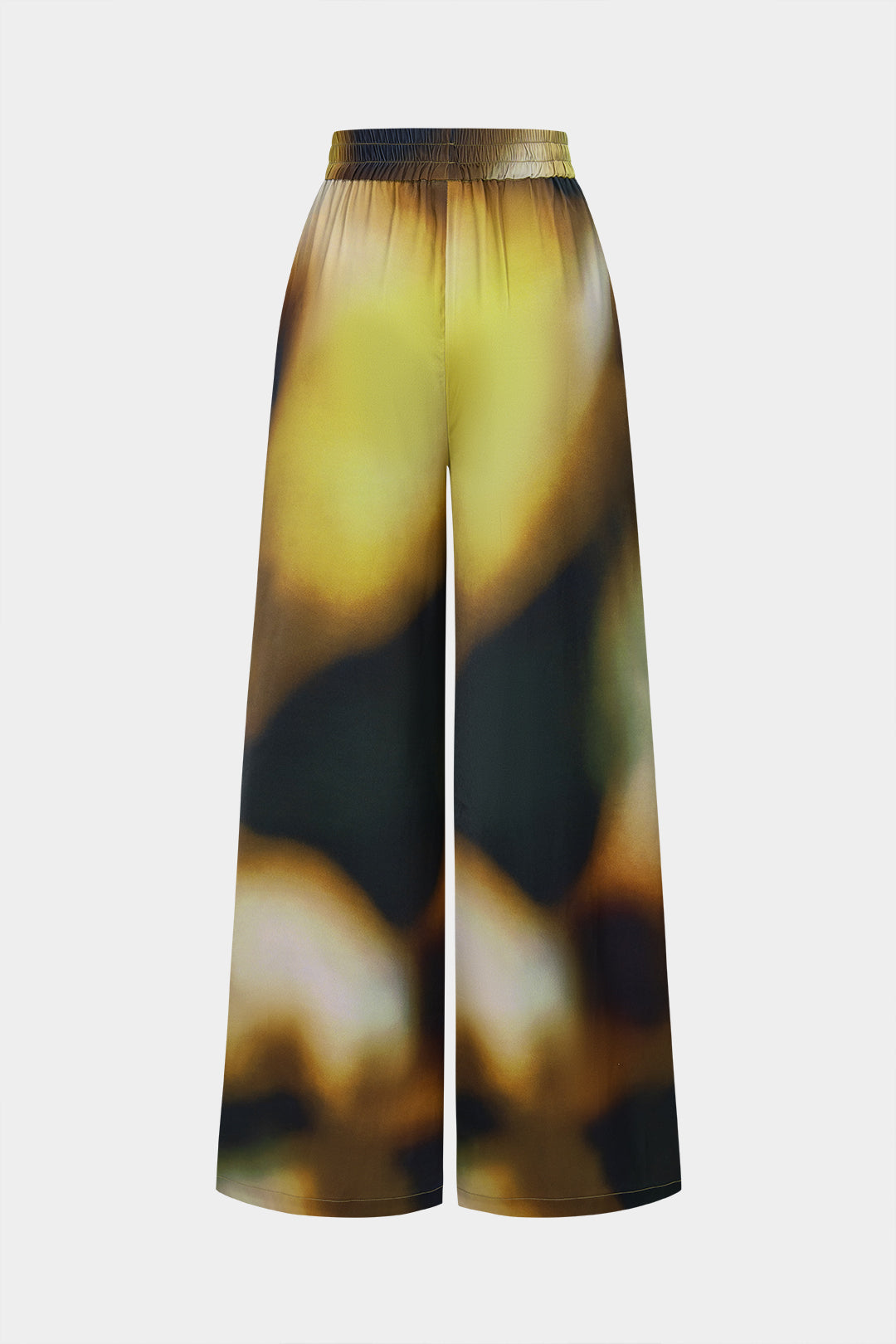 Tie-dye satijnen broek met smokwerk en wijde pijpen