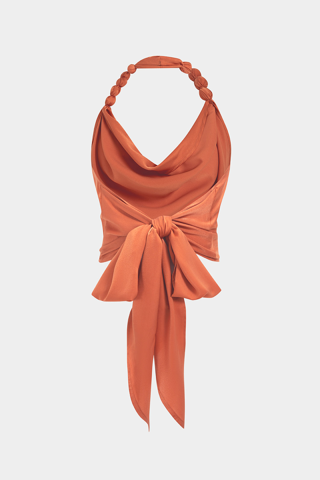 Satijnen tanktop met halternek, drapering en watervalhals
