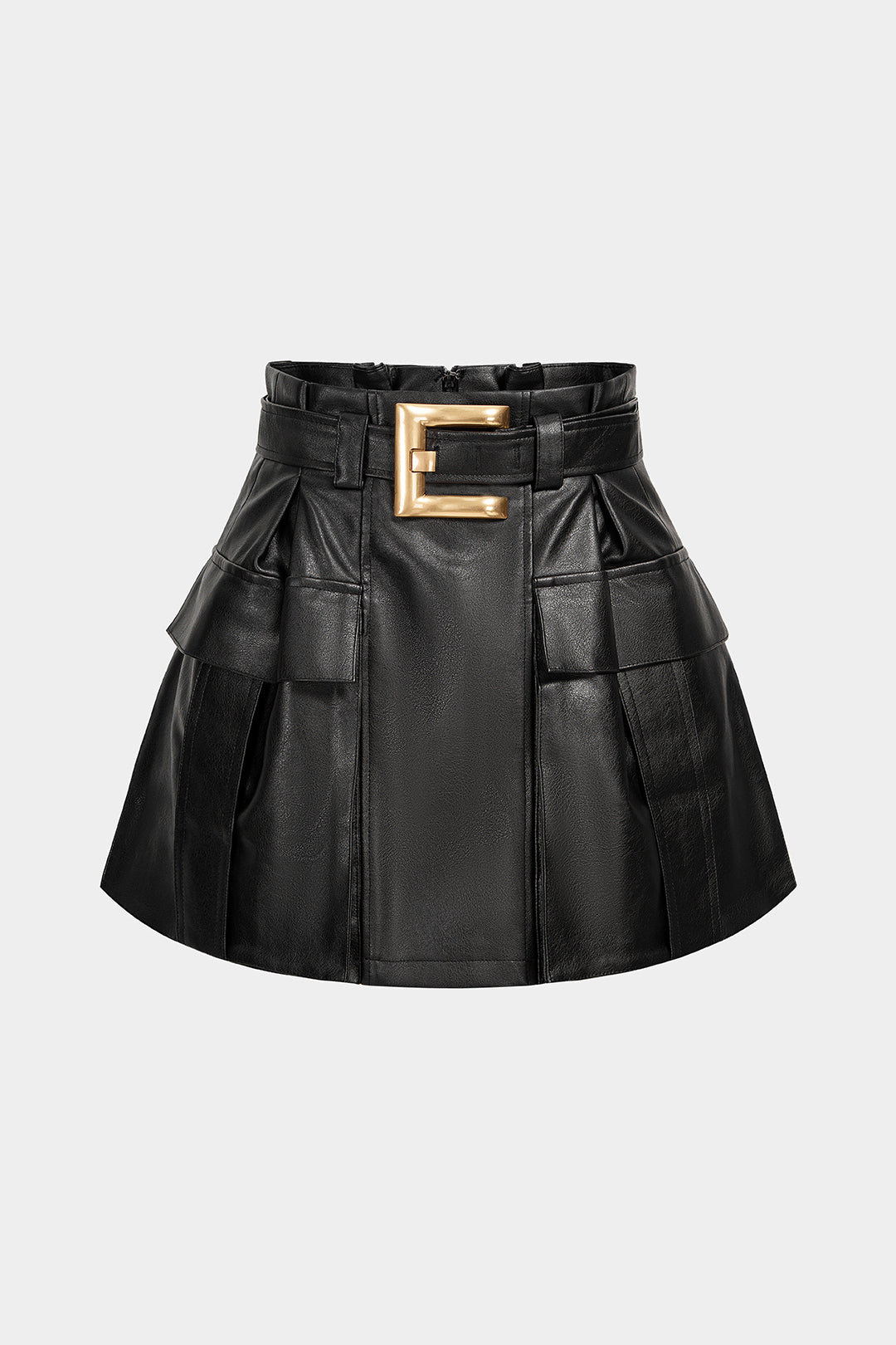 Leren-look metallic minirok met riem