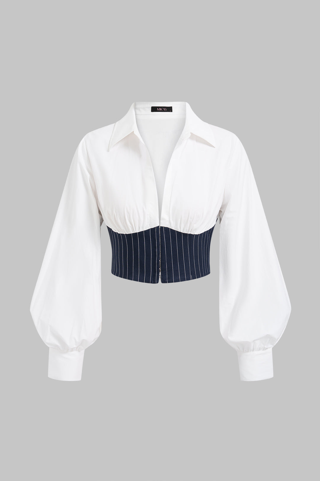 Patchwork gestreepte blouse met revers en lange mouwen