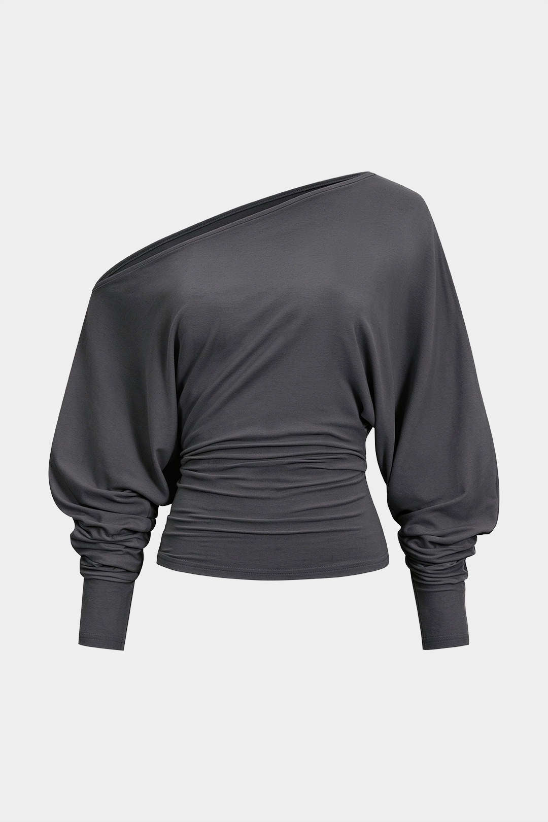 T-shirt met uitsnijding, één schouder en ruches