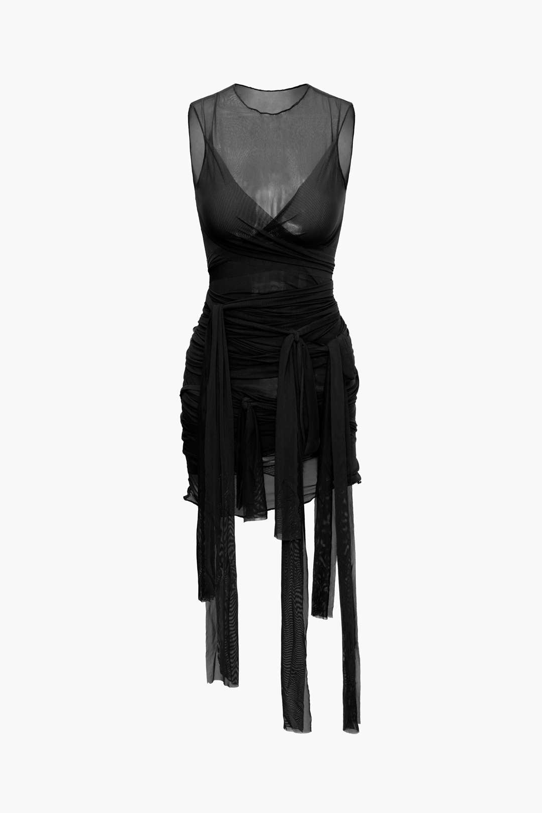 Transparante mesh midijurk met wikkelmodel