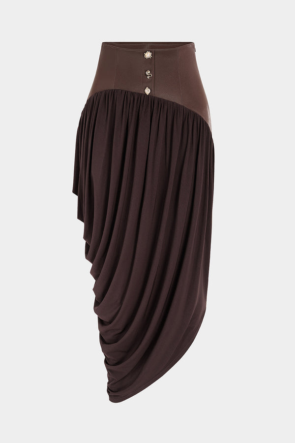 Tara - Leren-look patchwork rok met ruches
