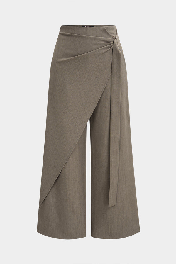 Asymmetrische broek met strik en wijde pijpen