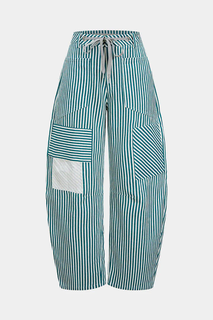 Gestreepte broek met zakken en trekkoord