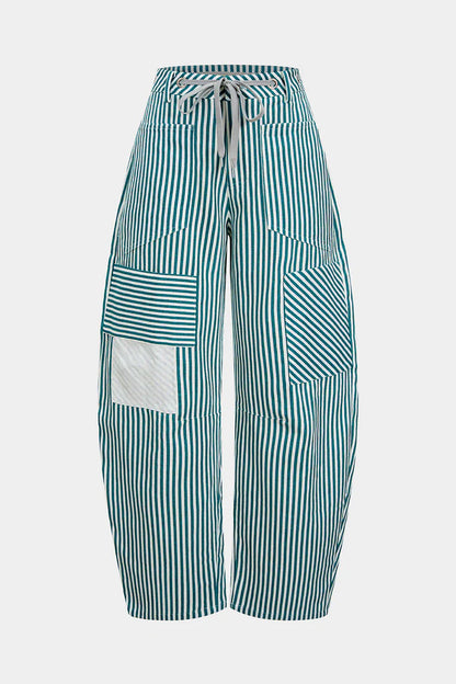 Gestreepte broek met zakken en trekkoord