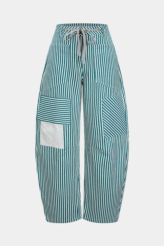 Gestreepte broek met zakken en trekkoord