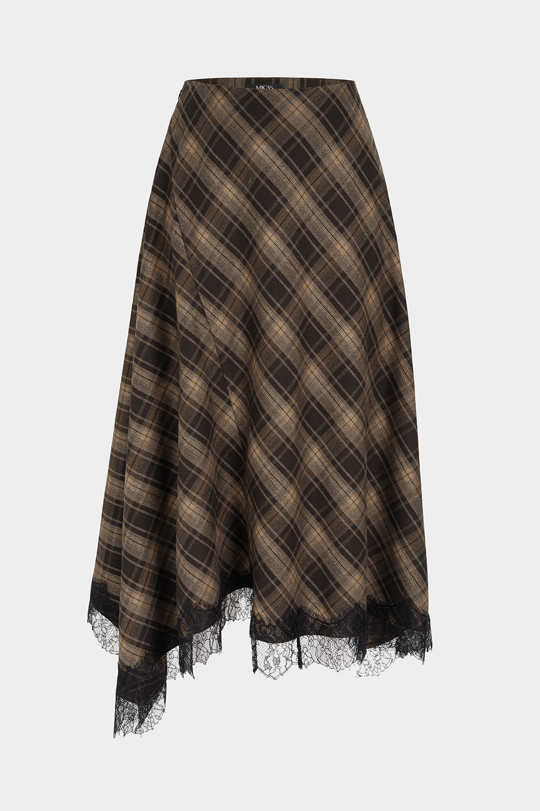 Geruite patchwork midirok met kant