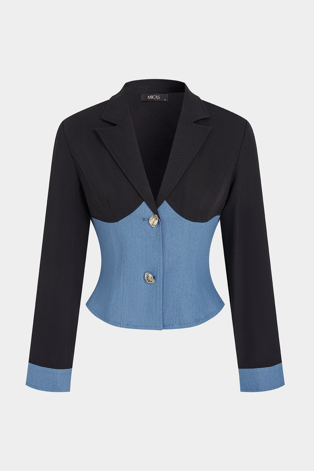 Yasmin - Denim patchwork blazer met reverskraag