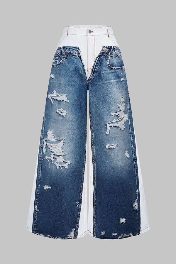Denim broek met wijde pijpen