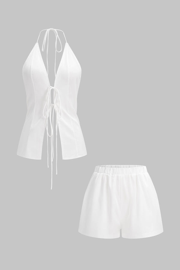 Satijnen set met top en short