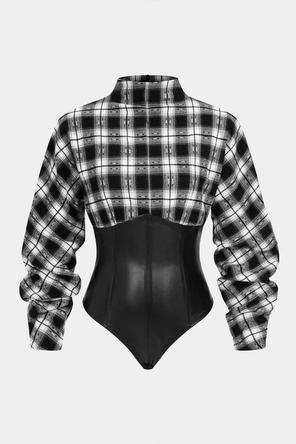 Geruite patchwork body met lange mouwen