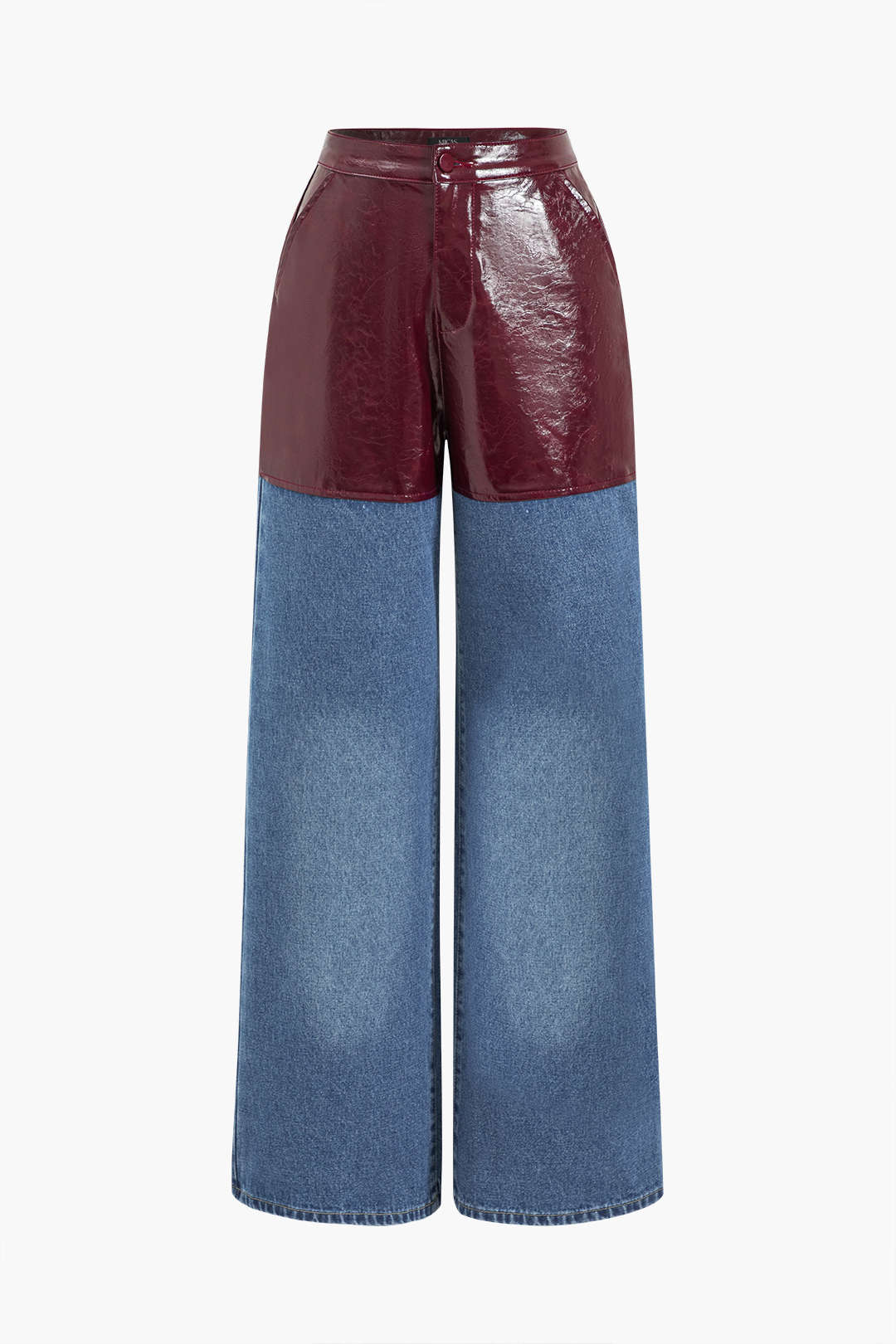 Leren-look patchwork jeans met rechte pijp