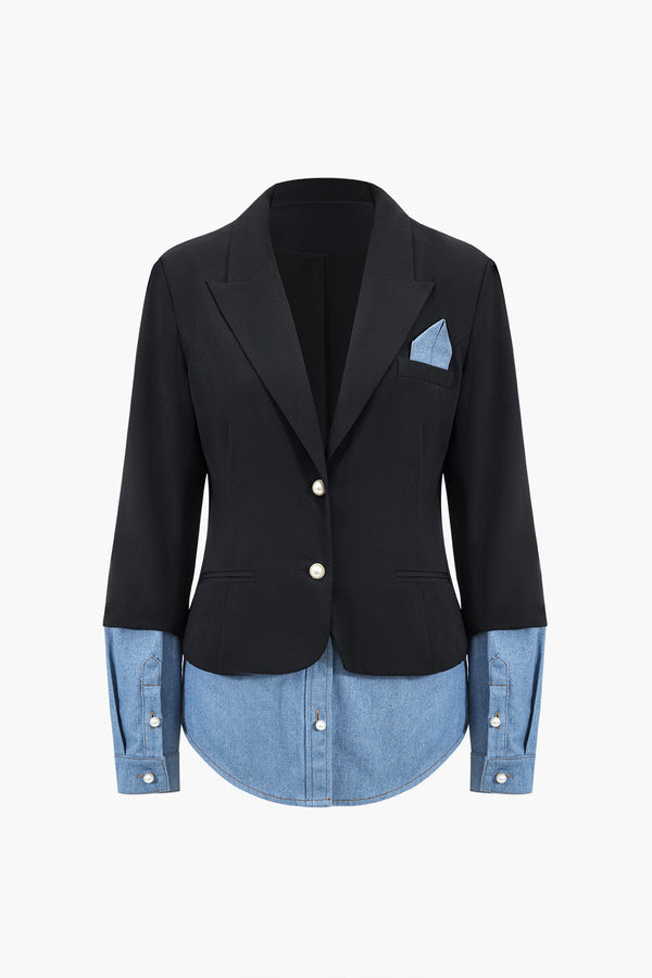 Zara - Denim patchwork blazer met reverskraag