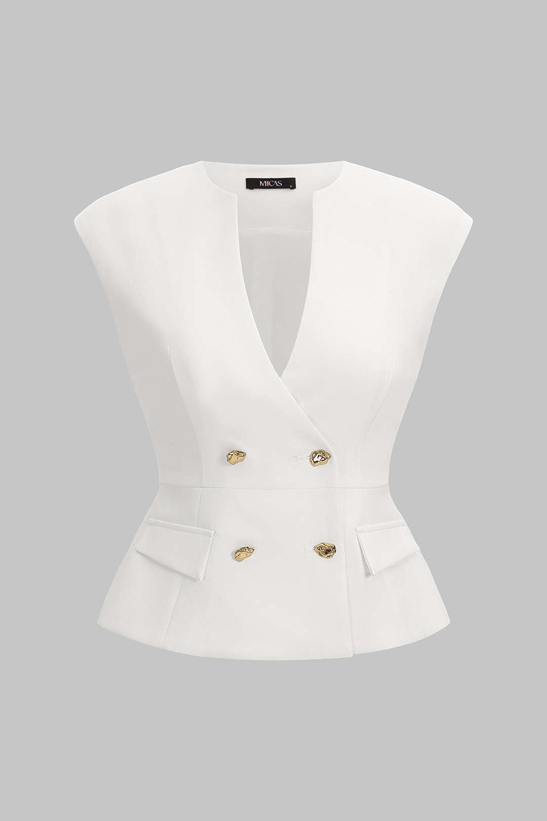 Metallic gilet met knoopjes en V-hals