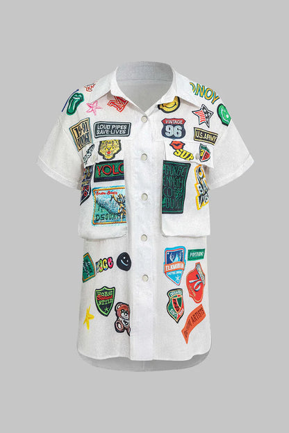 Print Knot Front Cropped Shirt
