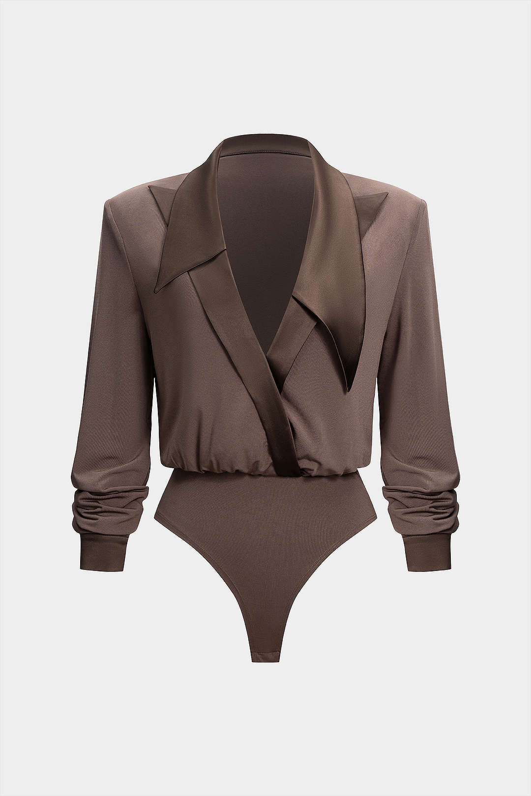 Patchwork satijnen body met kraag en lange mouwen