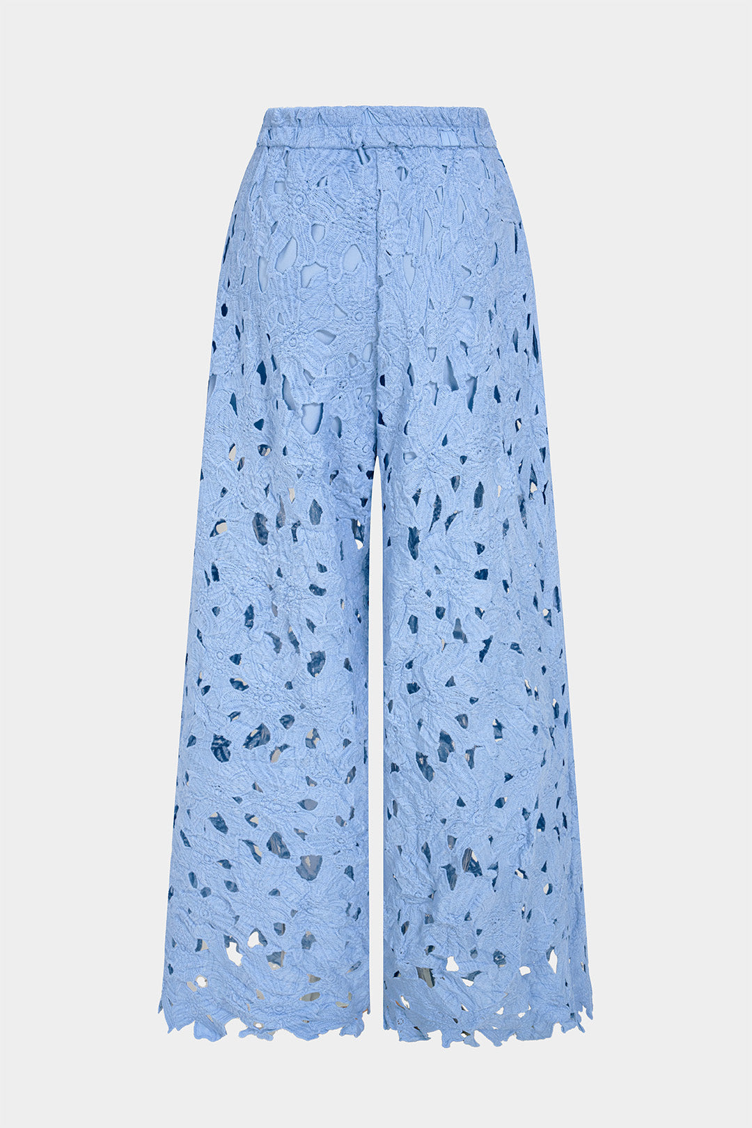 Broek met kant, uitsnijding en wijde pijpen