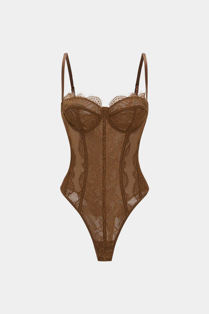 Mesh patchwork bustier korset bodysuit