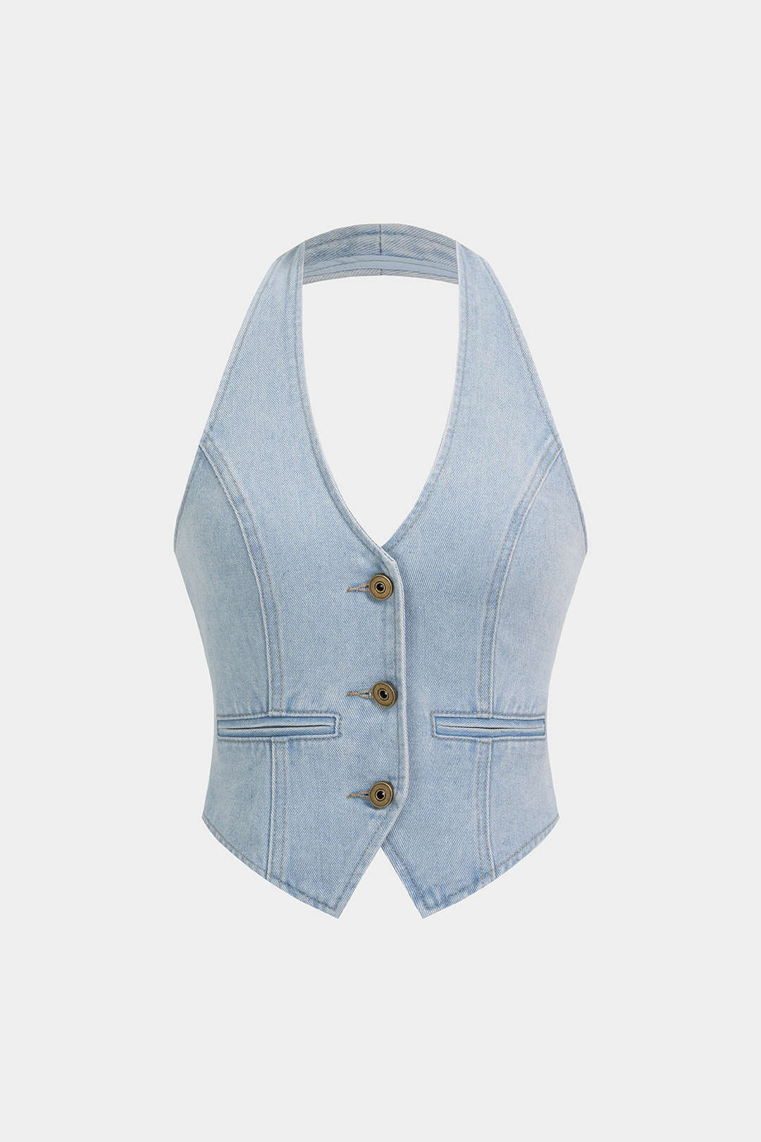 Denim metallic gilet met halternek