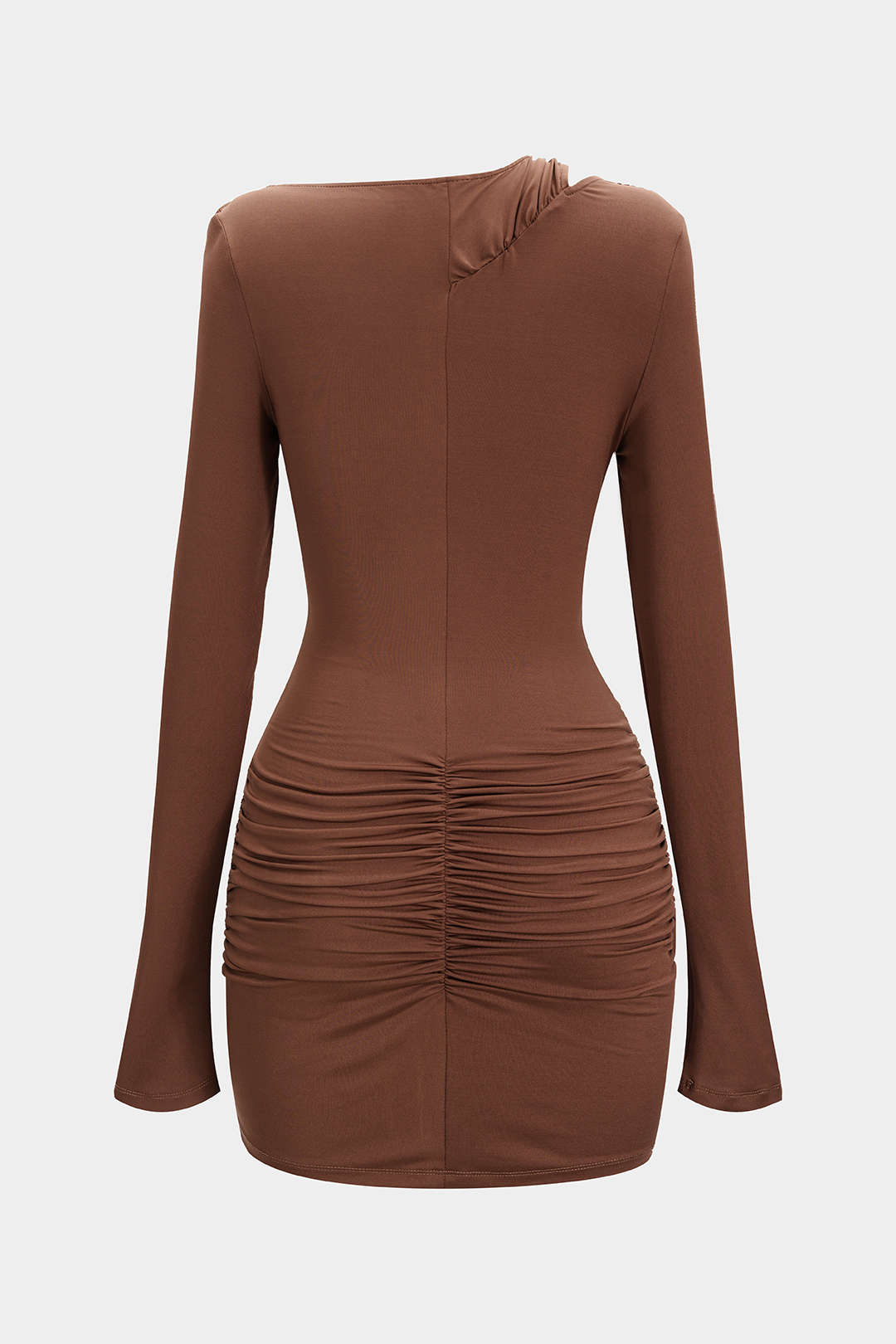 Noa - Asymmetrische minijurk met ruches en lange mouwen