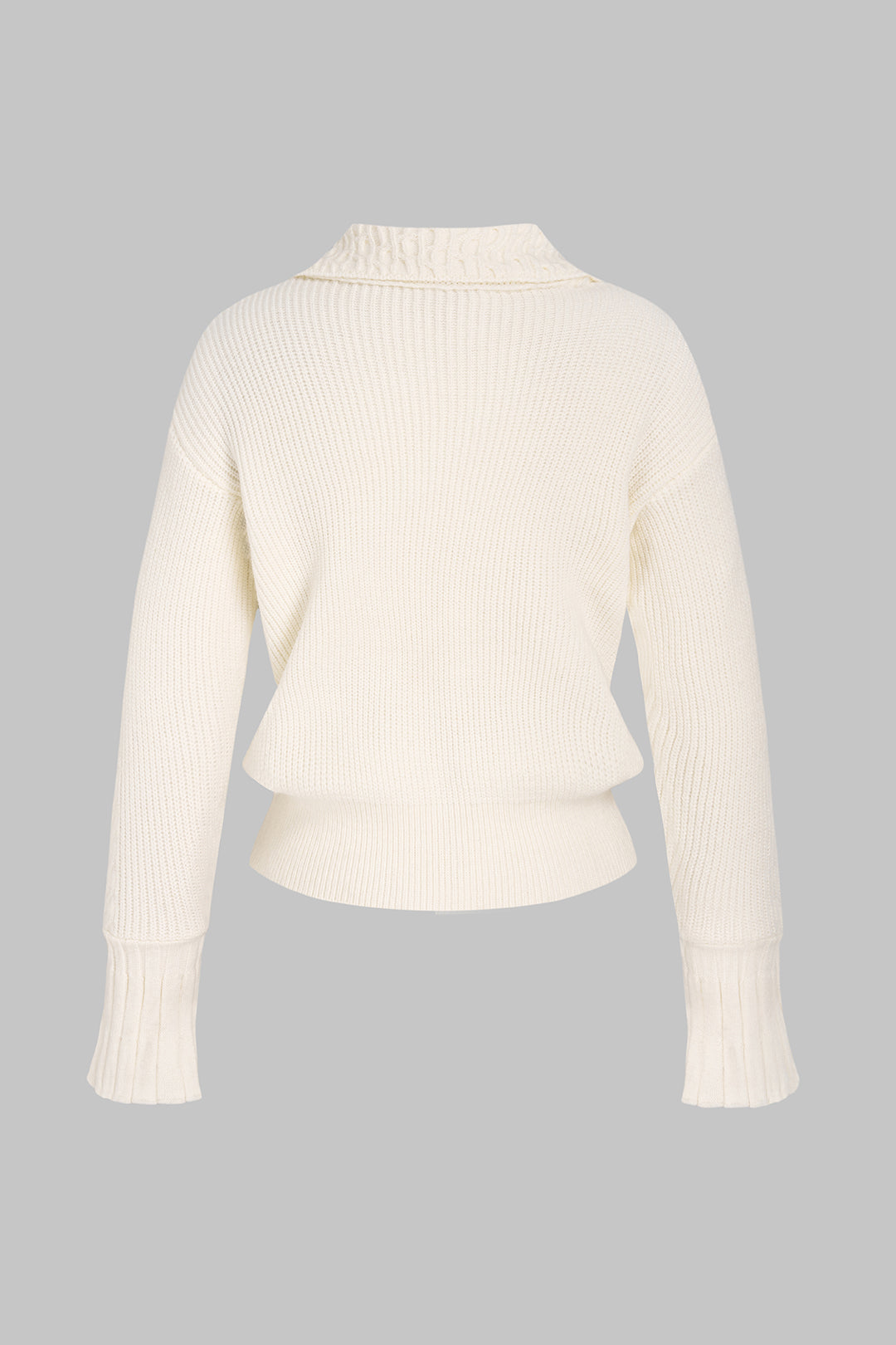 Gebreide effen top met revers en lange mouwen