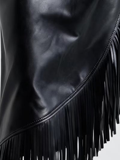 Vintage asymmetrische PU-rok met franjes