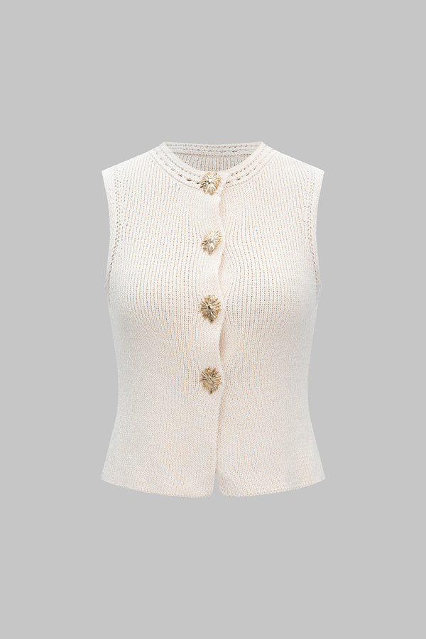 Selin - Gebreide metallic tanktop met ronde hals en knoopjes