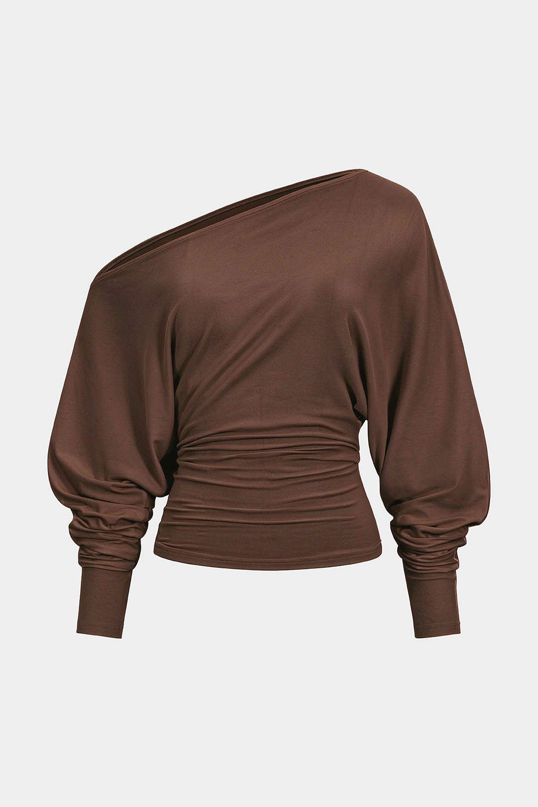 T-shirt met uitsnijding, één schouder en ruches