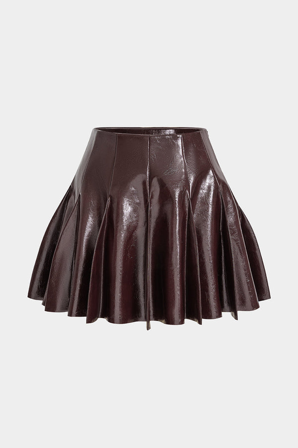 Leren-look geplooide rok