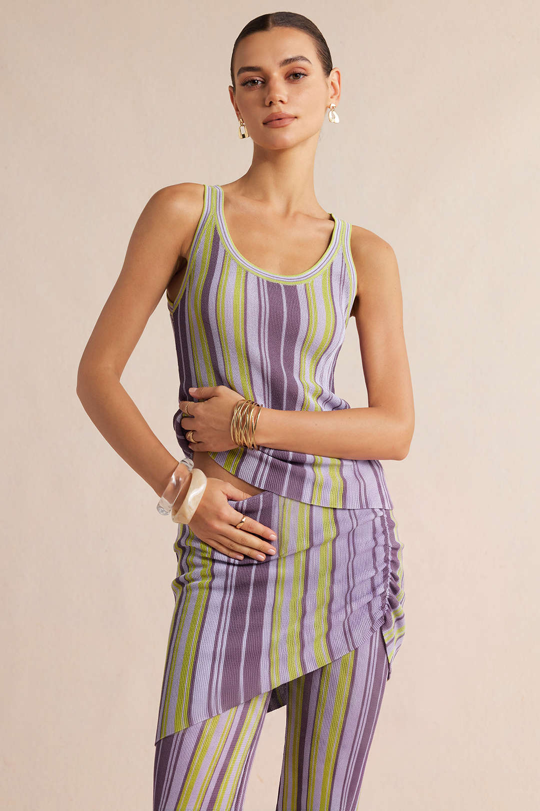 Gestreepte tanktop met ronde hals