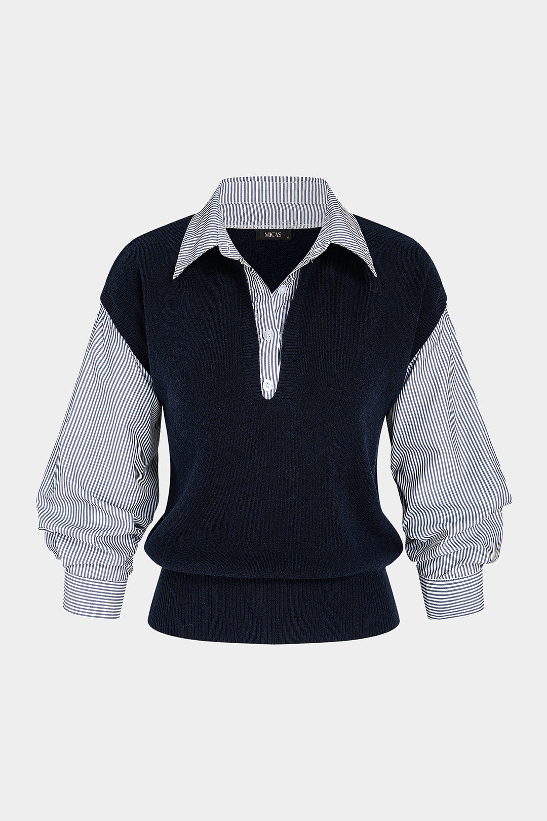 Gebreide patchwork top met revers en lange mouwen