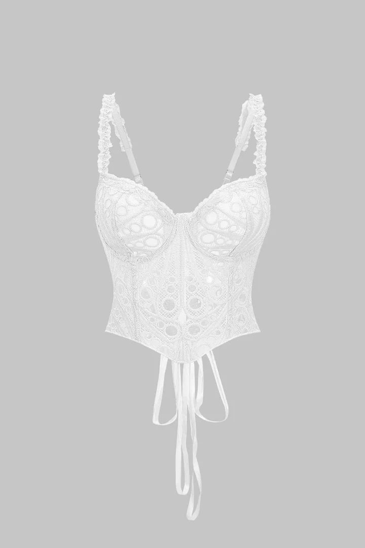 Bustiercorset met kanten afwerking en strik op de rug.
