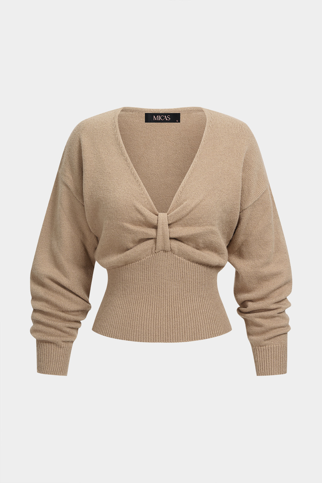 Uma - Gebreide top met V-hals, gedraaid detail en knoopdetail