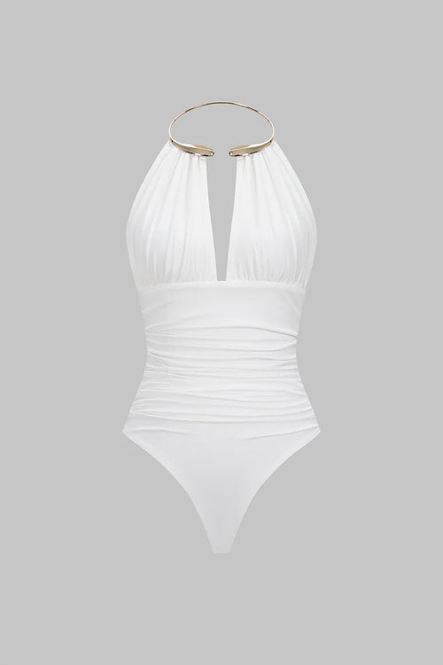 Bodysuit met metallic details, halternek en open rug