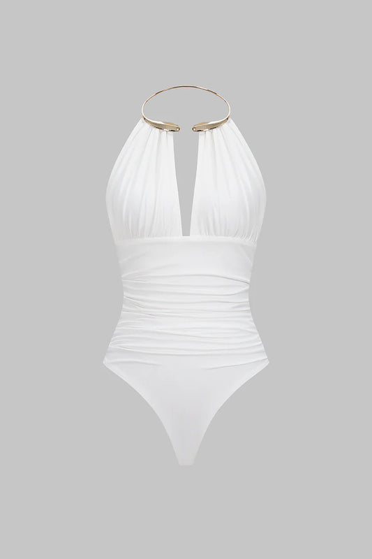 Bodysuit met metallic details, halternek en open rug
