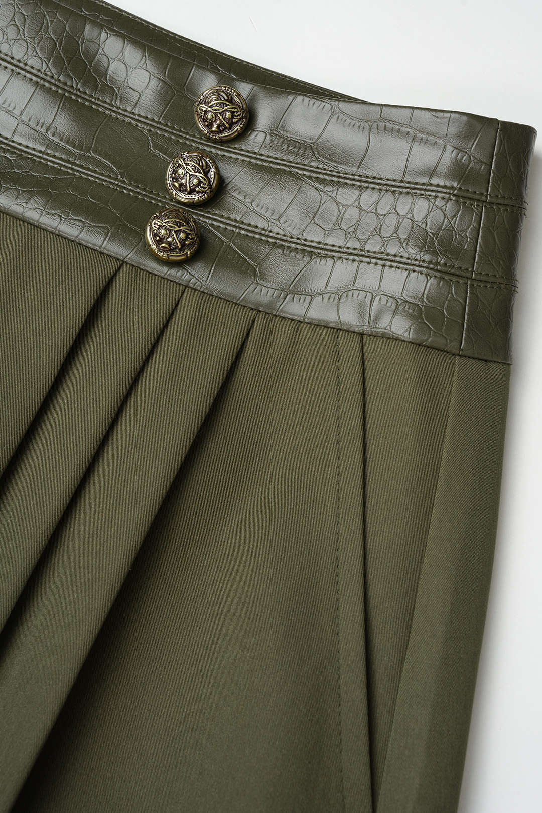Leren-look patchwork broek met ruches en hoge taille