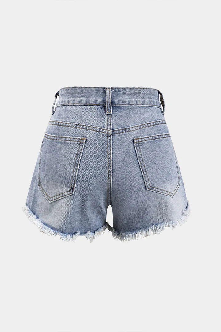 Denim shorts met hoge taille en kralen