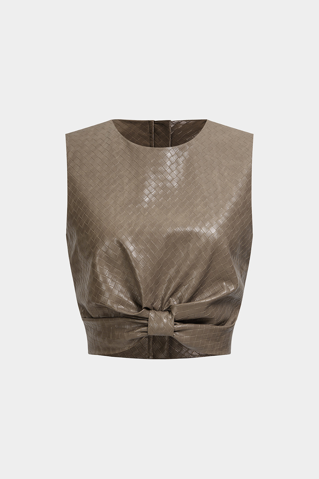 Gestructureerde leren-look tanktop met strik en ruches