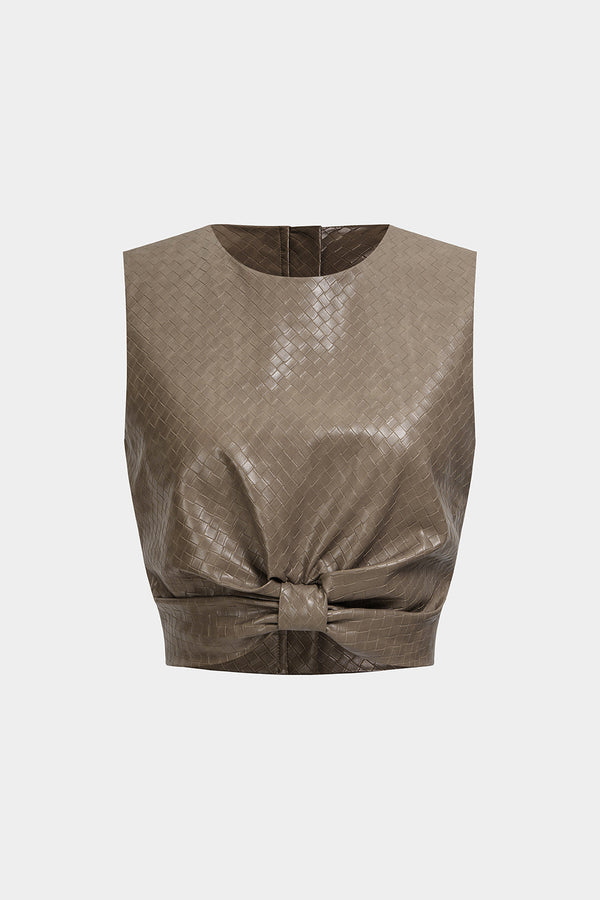 Gestructureerde leren-look tanktop met strik en ruches