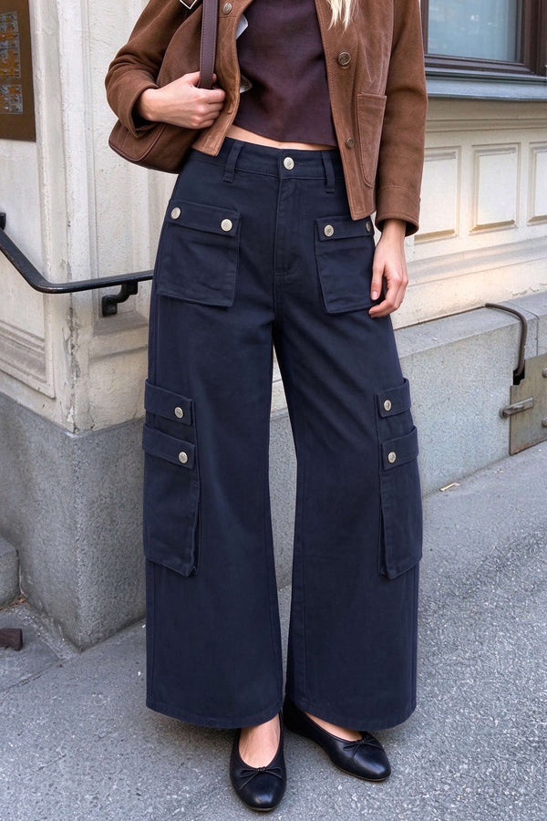 Sara - Jeans met hoge taille, zakken en wijde pijpen