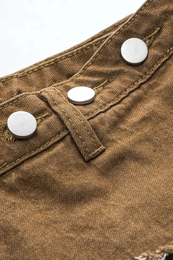 Asymmetrische rok van denim met kleurblokken en ruitprint