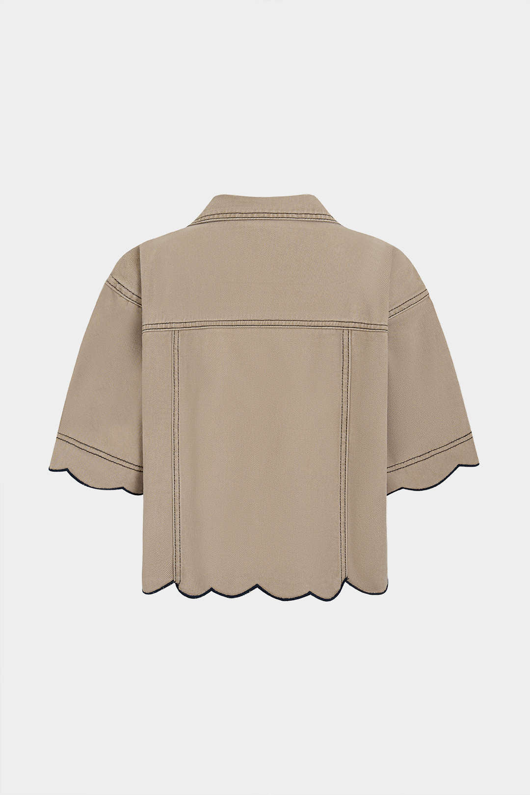 Denim metallic blouse met knoopjes en korte mouwen