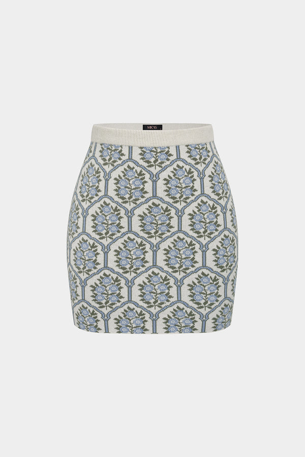 Gebreide bloemenprint minirok