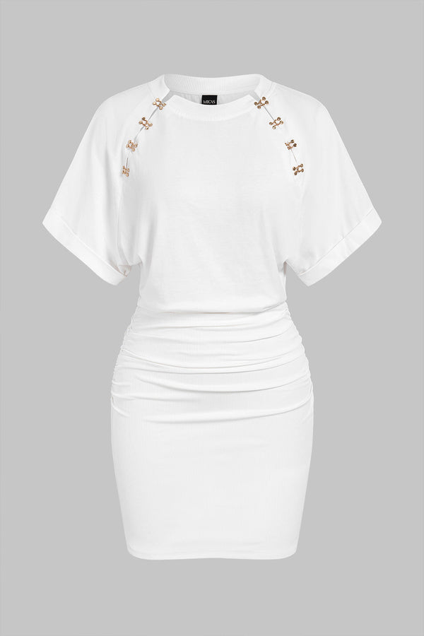 Metallic minijurk met ronde hals en korte mouwen